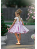 Cap Sleeves Beaded Ivory And Pink Satin Cute Flower Girl Dress